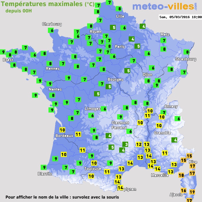 Température maximum pour le 05/03/2016 à 1812