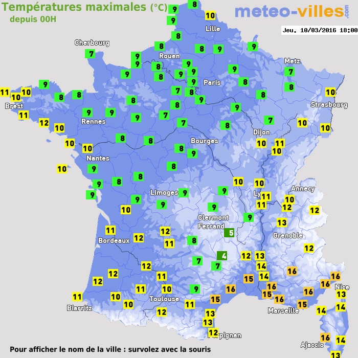 Température maximum pour le 10/03/2016 à 1812