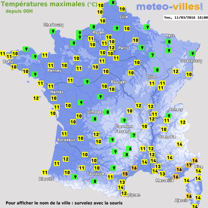 Température maximum pour le 11/03/2016 à 1812