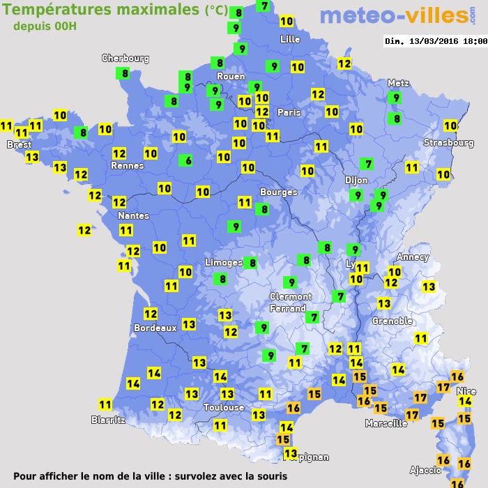 Température maximum pour le 13/03/2016 à 1812