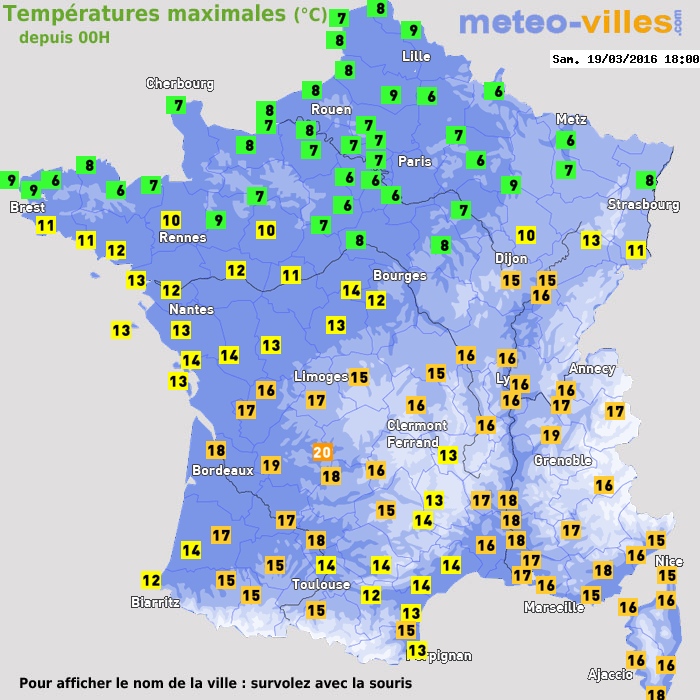 Température maximum pour le 19/03/2016 à 1812