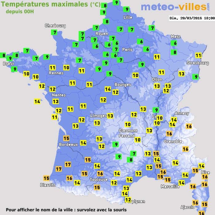 Température maximum pour le 20/03/2016 à 1812