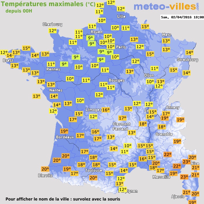 Température maximum pour le 02/04/2016 à 1812