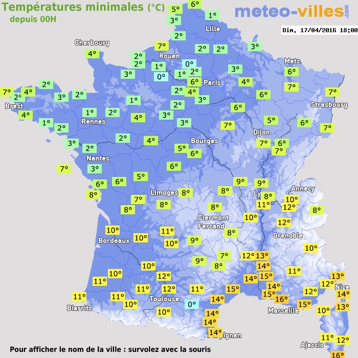 Température minimum pour le 17/04/2016 à 1812