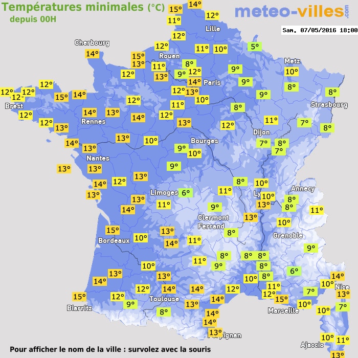 Température minimum pour le 07/05/2016 à 1812