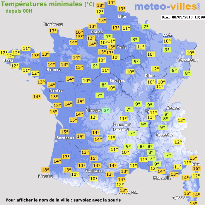 Température minimum pour le 08/05/2016 à 1812