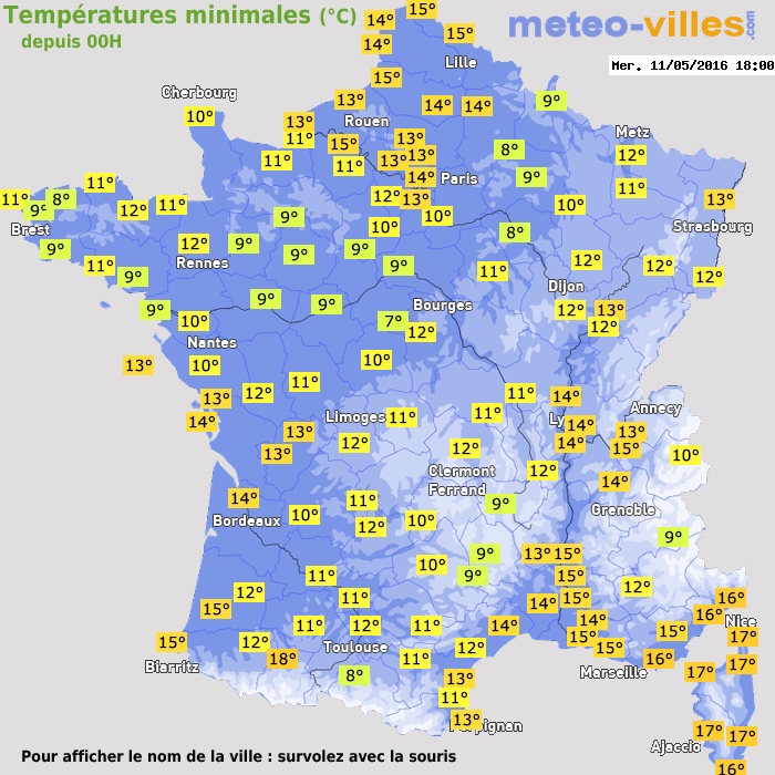 Température minimum pour le 11/05/2016 à 1812