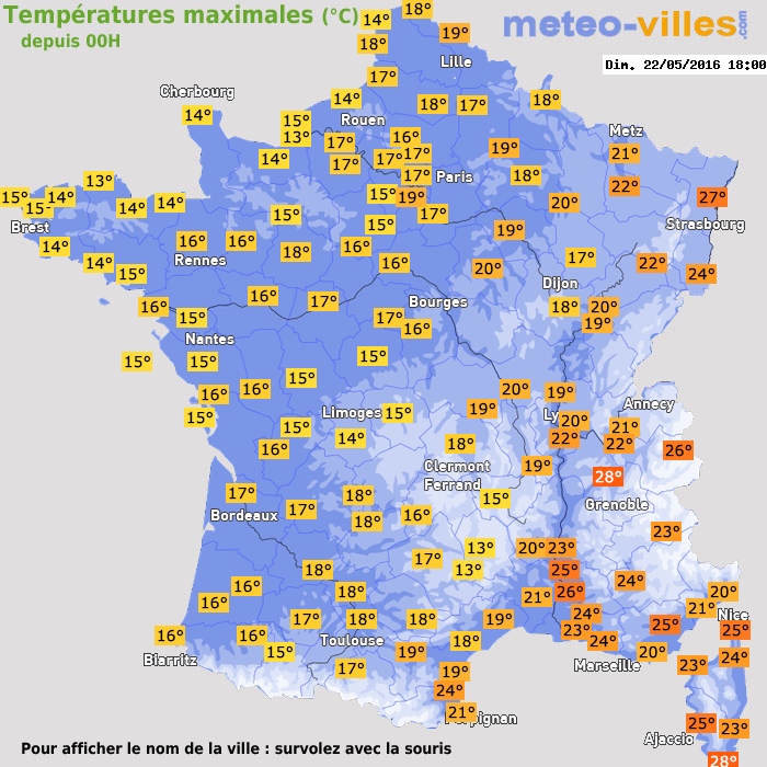 Température maximum pour le 22/05/2016 à 1812