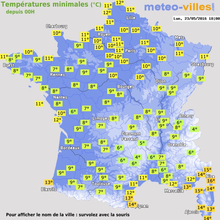 Température minimum pour le 23/05/2016 à 1812