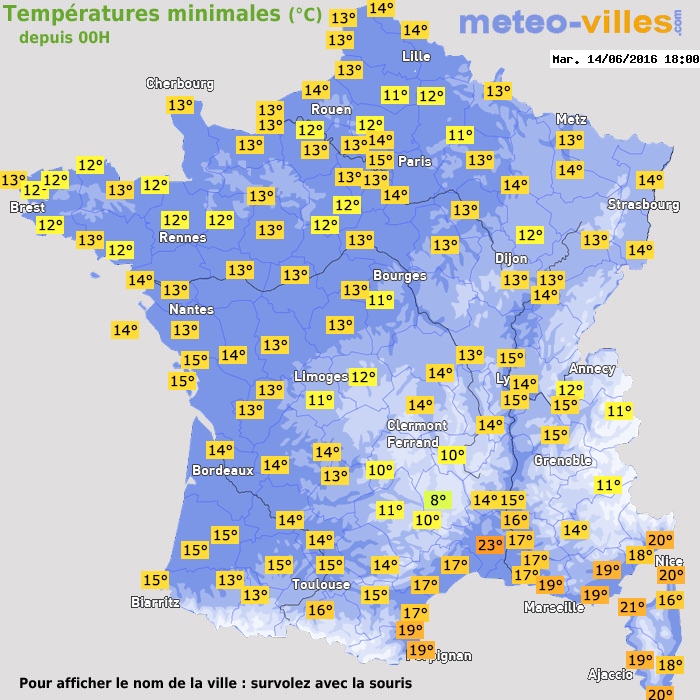Température minimum pour le 14/06/2016 à 1812
