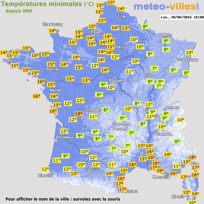 Température minimum pour le 20/06/2016 à 1812