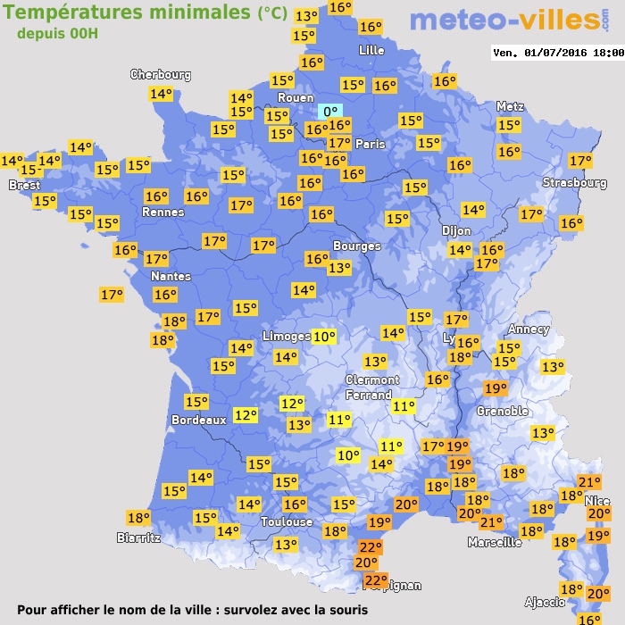Température minimum pour le 01/07/2016 à 1812