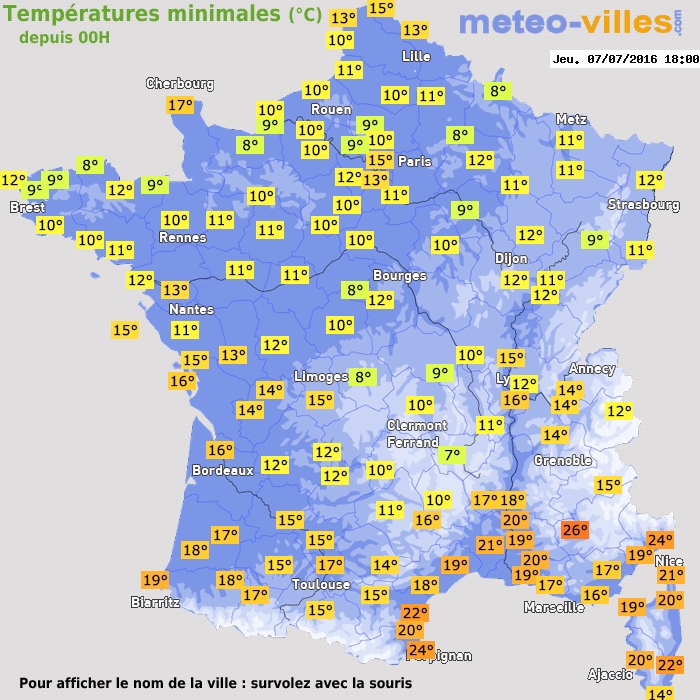 Température minimum pour le 07/07/2016 à 1812