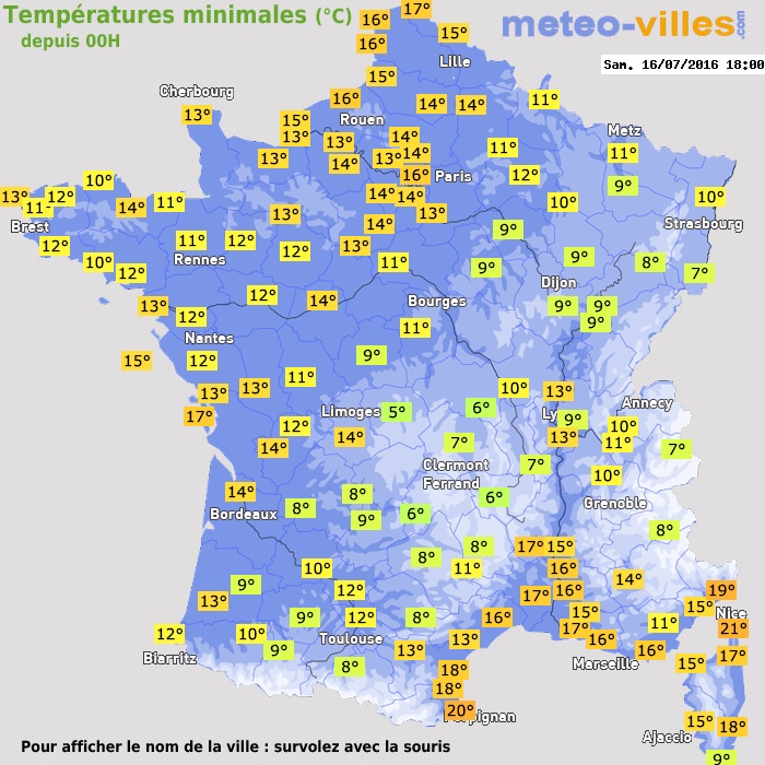 Température minimum pour le 16/07/2016 à 1812