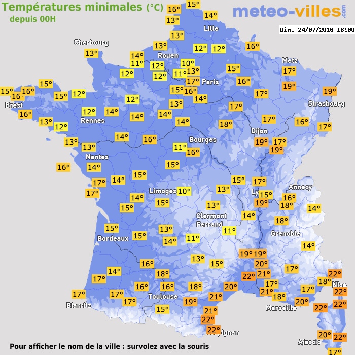 Température minimum pour le 24/07/2016 à 1812