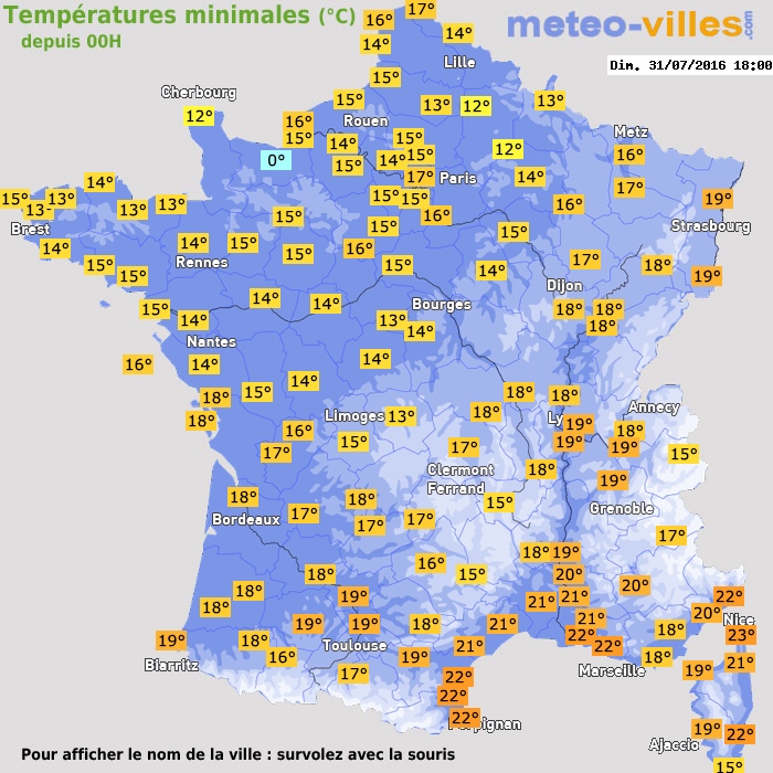 Température minimum pour le 31/07/2016 à 1812