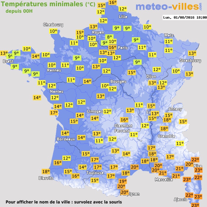 Température minimum pour le 01/08/2016 à 1812