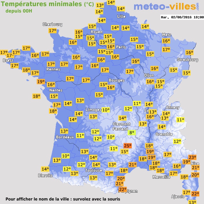 Température minimum pour le 02/08/2016 à 1812