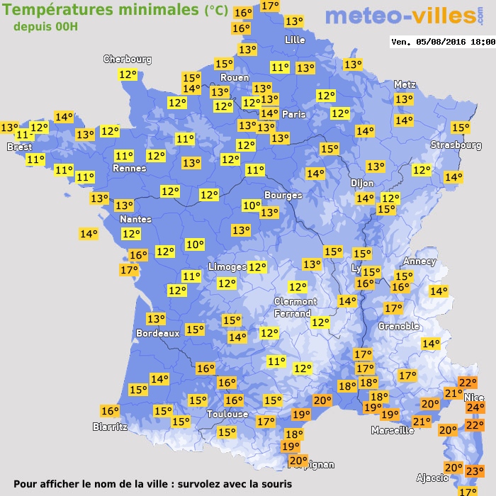 Température minimum pour le 05/08/2016 à 1812