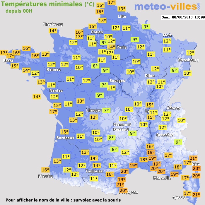 Température minimum pour le 06/08/2016 à 1812