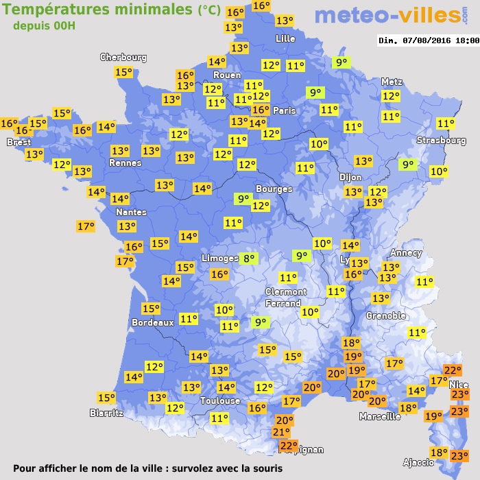 Température minimum pour le 07/08/2016 à 1812
