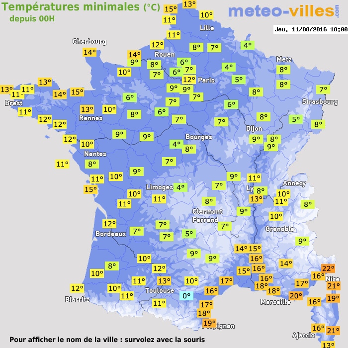 Température minimum pour le 11/08/2016 à 1812
