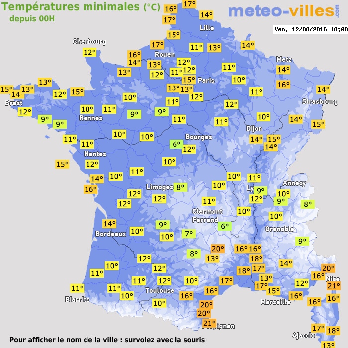 Température minimum pour le 12/08/2016 à 1812
