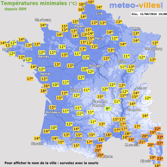 Température minimum pour le 21/08/2016 à 1812