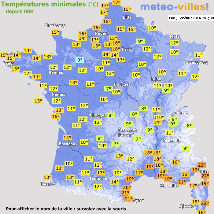 Température minimum pour le 22/08/2016 à 1812