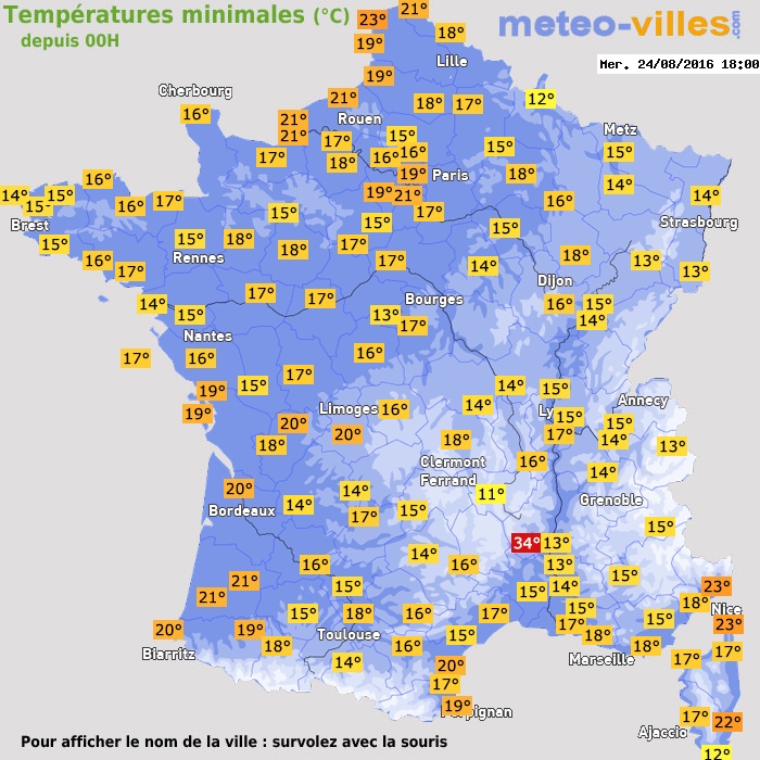 Température minimum pour le 24/08/2016 à 1812