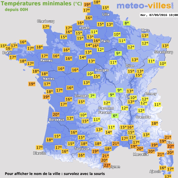 Température minimum pour le 07/09/2016 à 1812