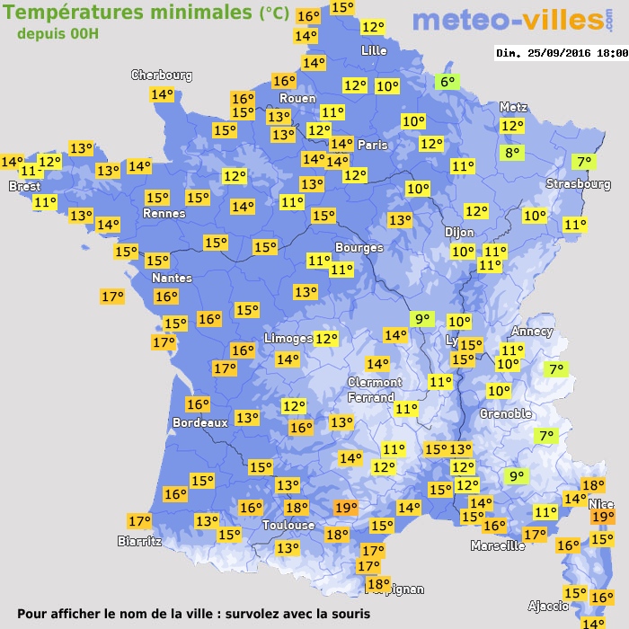Température minimum pour le 25/09/2016 à 1812