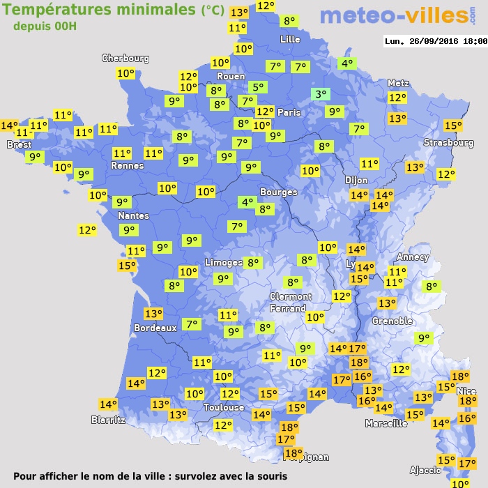 Température minimum pour le 26/09/2016 à 1812