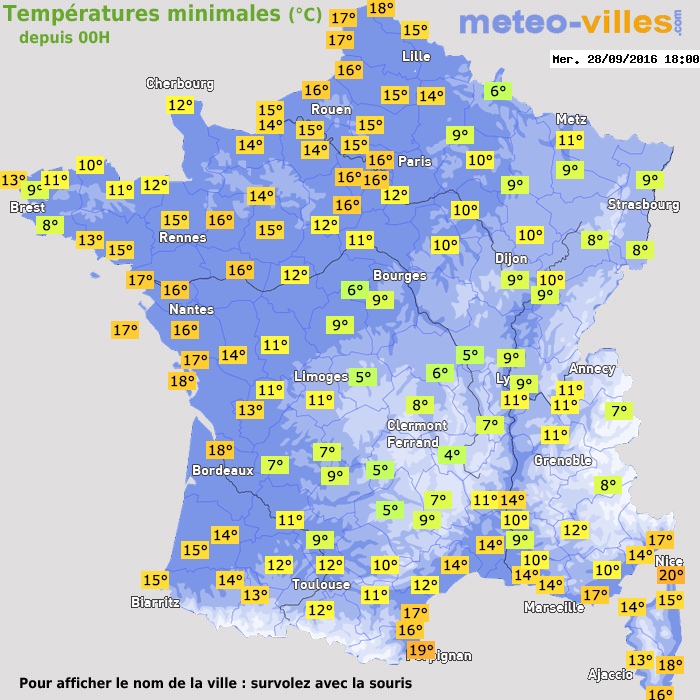 Température minimum pour le 28/09/2016 à 1812