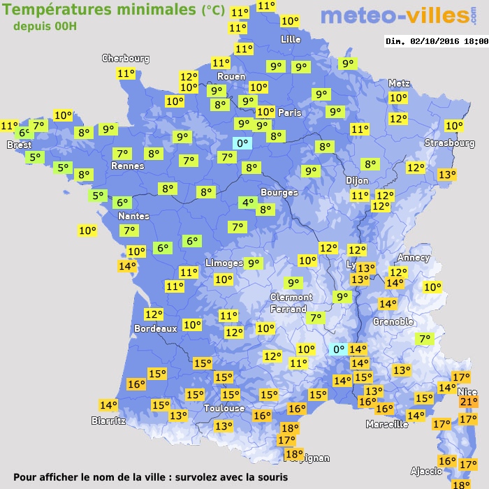 Température minimum pour le 02/10/2016 à 1812