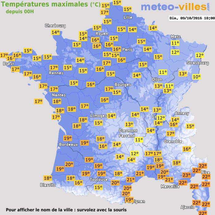 Température maximum pour le 09/10/2016 à 1812