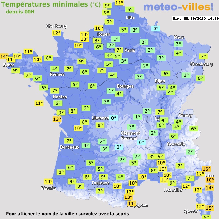 Température minimum pour le 09/10/2016 à 1812