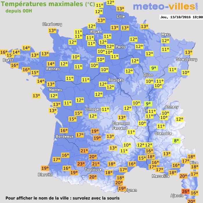 Température maximum pour le 13/10/2016 à 1812