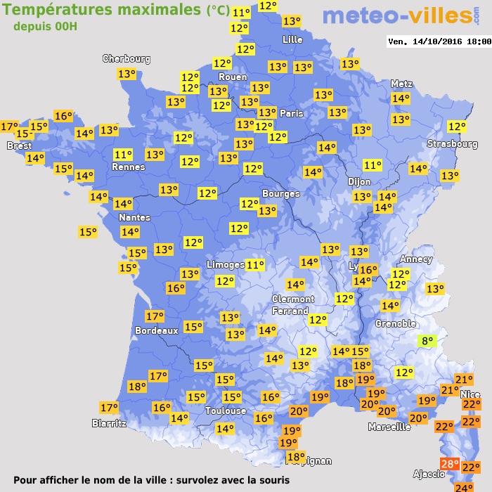 Température maximum pour le 14/10/2016 à 1812
