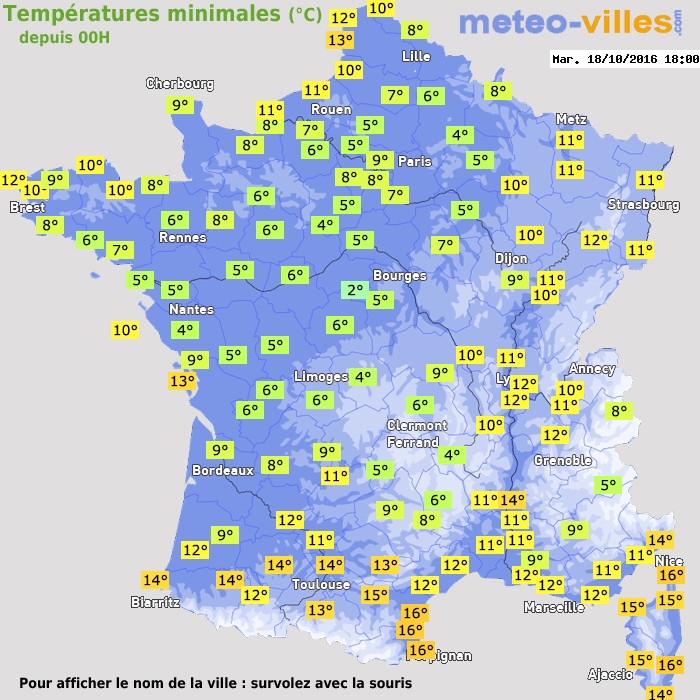 Température minimum pour le 18/10/2016 à 1812
