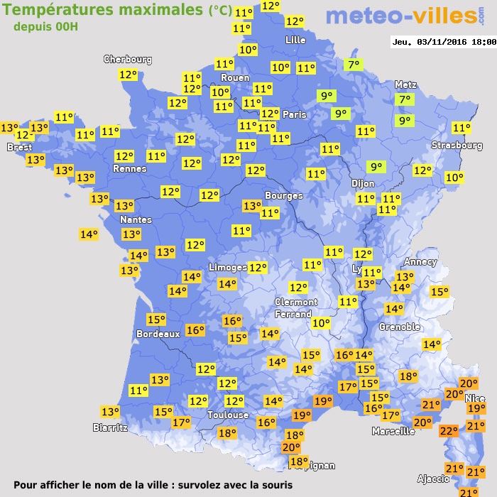 Température maximum pour le 03/11/2016 à 1812