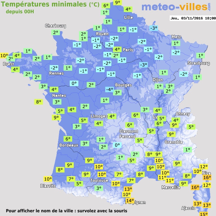Température minimum pour le 03/11/2016 à 1812