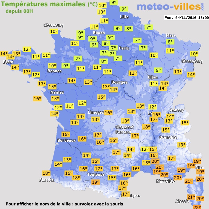 Température maximum pour le 04/11/2016 à 1812