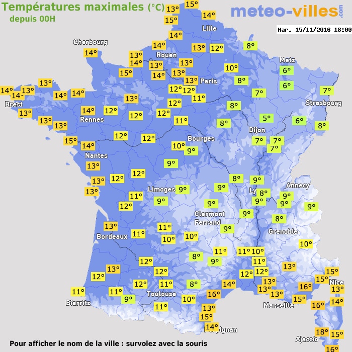 Température maximum pour le 15/11/2016 à 1812