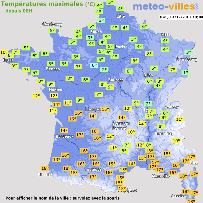 Température maximum pour le 04/12/2016 à 1812