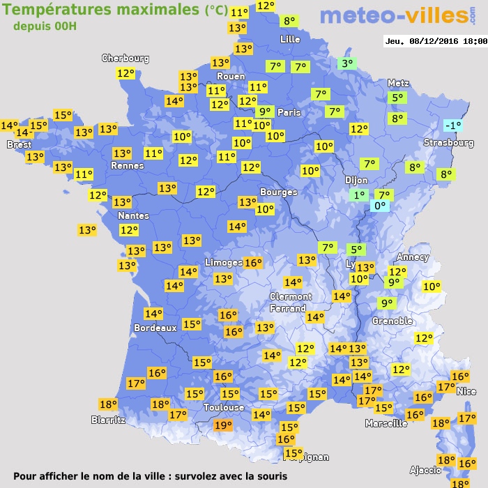 Température maximum pour le 08/12/2016 à 1812