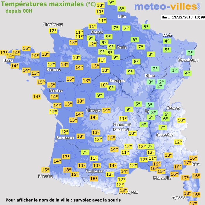 Température maximum pour le 13/12/2016 à 1812