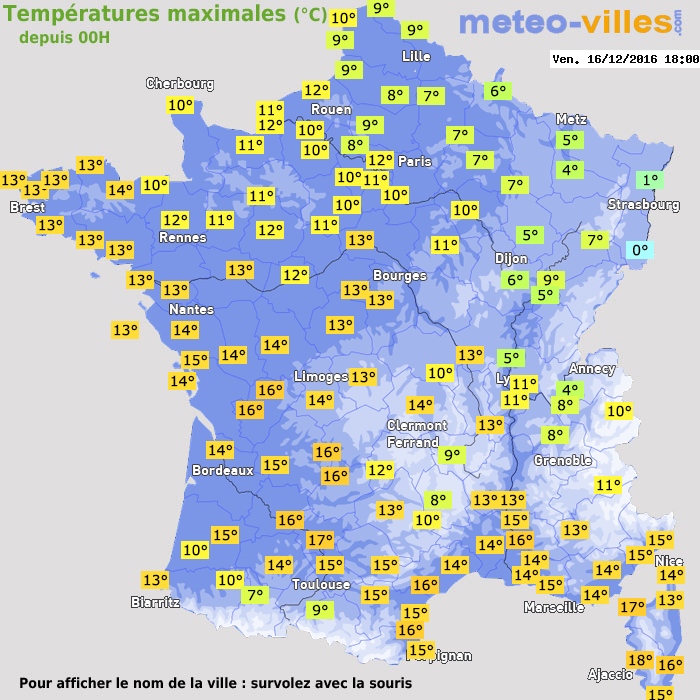 Température maximum pour le 16/12/2016 à 1812