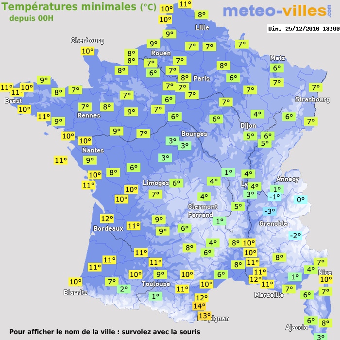 Température minimum pour le 25/12/2016 à 1812