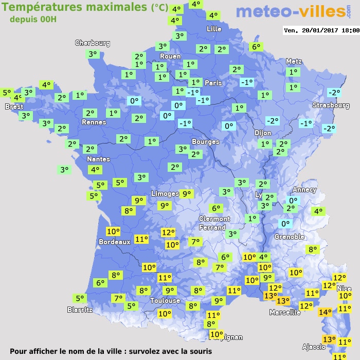 Température maximum pour le 20/01/2017 à 1812